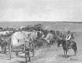 Zehn Minuten vor dem großen Ansturm, an der Südgrenze des Indian School Reserve, in der Nähe von Arkansas City, 16. September 1893 (Gravur)