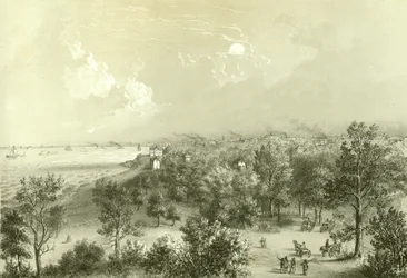 Blick auf das Lake View House, aus Chicago Illustrated, mit literarischen Beschreibungen von James W. Sheahan, veröffentlicht von Jevne & Almini, Chicago, 1866-67