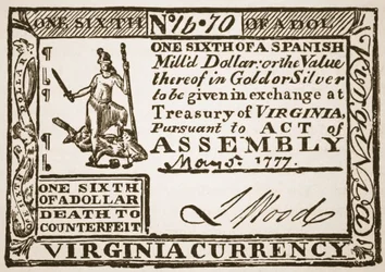 Virginia-Währung, gleich einem Sechstel eines spanischen Dollars, 1777