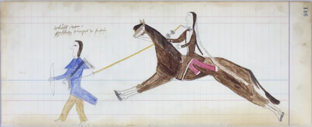 Weißer Mann teilweise zum Indianer verwandelt, Illustration aus dem Black Horse Ledger, 1877-79