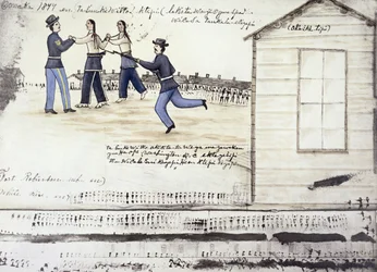 Der Tod von Crazy Horse (ca. 1842-77) im Jahr 1877, Fort Robinson, Nebraska
