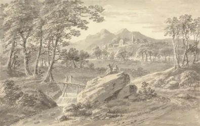 Landschaft mit Holzbrücke