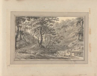 Ansichten in England, Schottland und Wales: Tour in Schottland; Bewaldete Landschaft mit Bach, in der Nähe von Syburn?