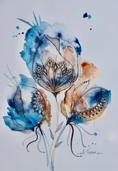 Mandala Blumen (blau, Gold, Gebranntes Siena)
