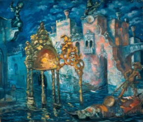 Bühnenbildentwurf: Kanal in Venedig