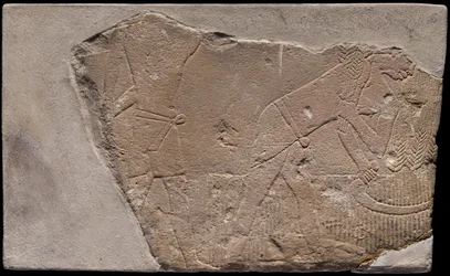 Wandfragment aus einem Grab, das eine Ernteszene darstellt