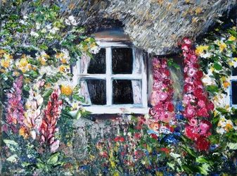 Garten am Fenster des Landhauses
