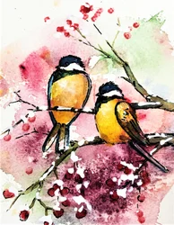 Wintervögel und Beeren