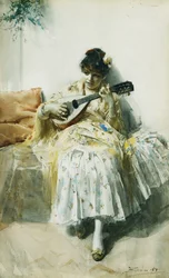 Ein spanisches Mädchen spielt Mandoline, 1884
