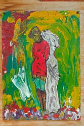 Frau im roten Unterkleid