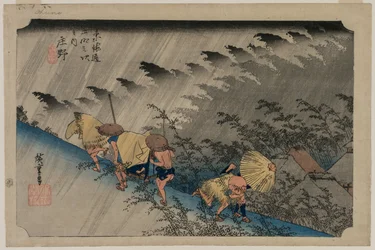 Regen bei der Shono-Station 46 aus der Serie Dreiundfünfzig Stationen des Tokaido, 1833