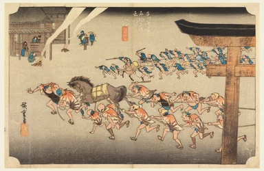 Miya (Atsuta Jiuji Tempelfest), in Die Dreiundfünfzig Stationen der Tokaido-Straße (Tokaido Gojusan Tsugi-no Uchi)