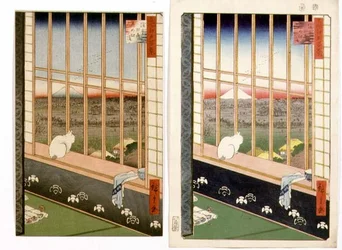 Die Reisfelder von Asakusa während des Hahnenfestes, aus der Serie „100 Ansichten von Edo“, veröffentlicht 1857