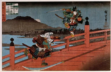 Samurai-Schlacht, japanischer Druck von Hiroshige Utagawa (1797-1858). 19. Jahrhundert. Paris, Guimet Museum, Nationalmuseum für asiatische Kunst