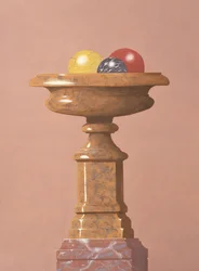 Marmorvase, rote, schwarze und gelbe Marmorkugeln