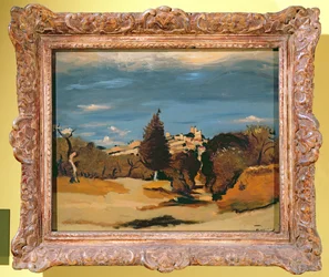 Bäume und Dorf, um 1932