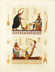 Gemälde von zwei Harfenspielern im Grab von Pharao Ramses III. im Tal der Könige