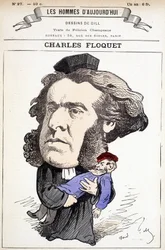 Karikatur von Charles Floquet (1828-1896), Anwalt und Präsident des Rates zwischen 1888 und 1889. Er verwundete General Boulanger in einem Duell, dessen Ideen er bekämpfte. Zeichnung von Gill in „Die Männer von heute“.