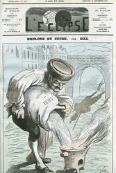 Lasst uns Zucker verbrennen, eine Karikatur des Abzugs der deutschen Truppen aus Frankreich gemäß dem Frankfurter Vertrag am 16. September. Titelblatt in „L