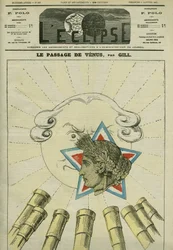 Durchgang der Venus (die Republik) vor der Sonne (die Monarchie) im Jahr 1874. Titelblatt in „L