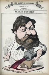 Porträt von Alexis Bouvier (1836-1892), französischer Volksschriftsteller und Dramatiker. Karikatur von Gill, Paris