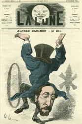 Porträt von Alfred Darimon (1819-1902), französischer Politiker. Karikatur von Gill, in „La Lune“, 28. Dezember