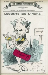 Porträt von Alfred Leconte (1824-1898), französischer Apotheker, Dichter, Liedermacher und Politiker, er war Abgeordneter des Indre von 1876 bis 1898. Karikatur von Gill, Paris