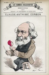 Porträt von Claude Anthime Corbon (1808-1891), französischer Senator. Karikatur von Gill in „The Men of Today“