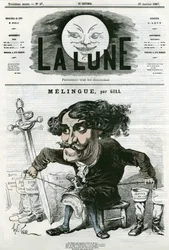 Porträt von Etienne Marin Melingue (1808-1875), französischer Schauspieler und Bildhauer. Karikatur von Gill, in „La Lune“, 27. Januar