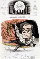 Porträt von Frédérick Lemaître (1800-1876), französischer Dramatiker und Schauspieler. Karikatur von Gill in „La Lune“, 16. Juni