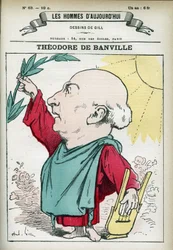 Porträt von Theodore de Banville (1823-1891), französischer Dichter und einer der Führer der Parnassianischen Schule. Karikatur von Gill, Paris