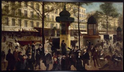 Entwurf für ein Panorama des Boulevard Montmartre mit zeitgenössischen Pariser Persönlichkeiten