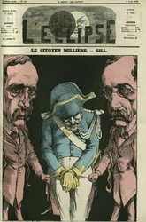 Der Bürger Millière in Anspielung auf Alexandre Dumas, Gill stellt ihn mit seinen Händen dar. Titelblatt in „L