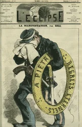 Die Demonstration, das Fest der Toten auf dem Friedhof von Montmartre, Zeichnung aus der Natur. Cover in „L