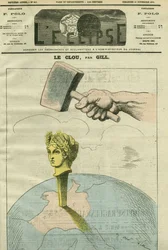Der Nagel, eine Karikatur über die Republik, die ein Zitat von Alexandre Dumas Fils illustriert: „Meinungen sind wie Nägel. Je mehr man sie schlägt, desto mehr schlägt man sie.“ Titelblatt in „L