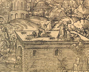 Christlicher Friedhof von Acheldemach, Stich aus Cosmographie universelle, von Andre Thevet (1504-1592), Paris