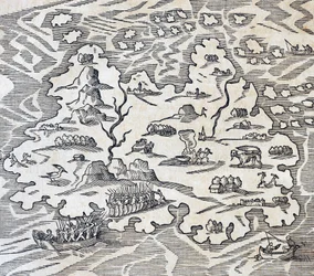 Trinity Island, Gravur aus der Universal Cosmology, von Andre Thevet, Paris