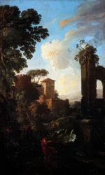 Landschaft mit Ruinen und Maler, von Andrea Locatelli