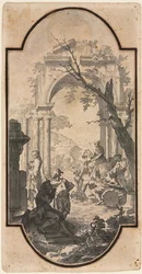Triumphbogen und Figuren, erste Hälfte 1700er