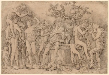 Bacchanal mit einem Weinfass