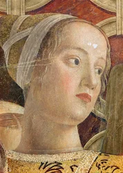 Kopf einer Frau, Detail des Marquis Ludovico III Gonzaga und seines Hofes in der Camera degli Sposi (Detail)