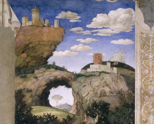 Landschaft mit einer Burg, aus der Camera degli Sposi oder Camera Picta, 1465-74 (Fresko)