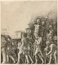 Der Triumph Caesars: Soldaten tragen Trophäen