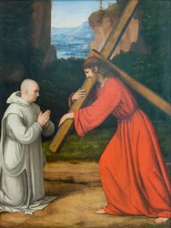 Christus trägt das Kreuz und ein Kartäusermönch