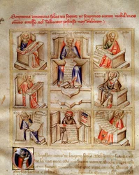 Darstellung der Kirchenväter: Heiliger Johannes, Heiliger Ambrosius von Mailand, Heiliger Hieronymus, Heiliger Gregor der Große und Heiliger Paulus aus 