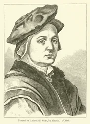 Selbstporträt des italienischen Malers Andrea del Sarto (Gravur)