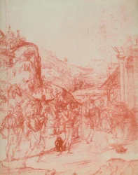 Anbetung der Könige, Zeichnung von Andrea del Sarto. Gabinetto dei Disegni e delle Stampe, Uffizien, Florenz