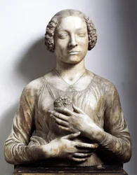 Frau mit einem Blumenstrauß Marmorskulptur von Andrea di Francesco di Cione genannt il Verrocchio (1435-1488) 1475-1480 ca. Höhe 58 cm Florenz, Museo Nazionale del Bargello