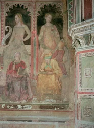 Die kämpfende und triumphierende Kirche, im spanischen Kapellendetail von Rhetorik, Cicero, Grammatik und Aelius Donatus