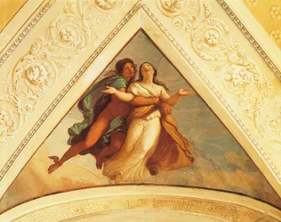 Bezel mit Merkur, Fresko von Andrea Appiani, Villa Reale, Monza, Italien